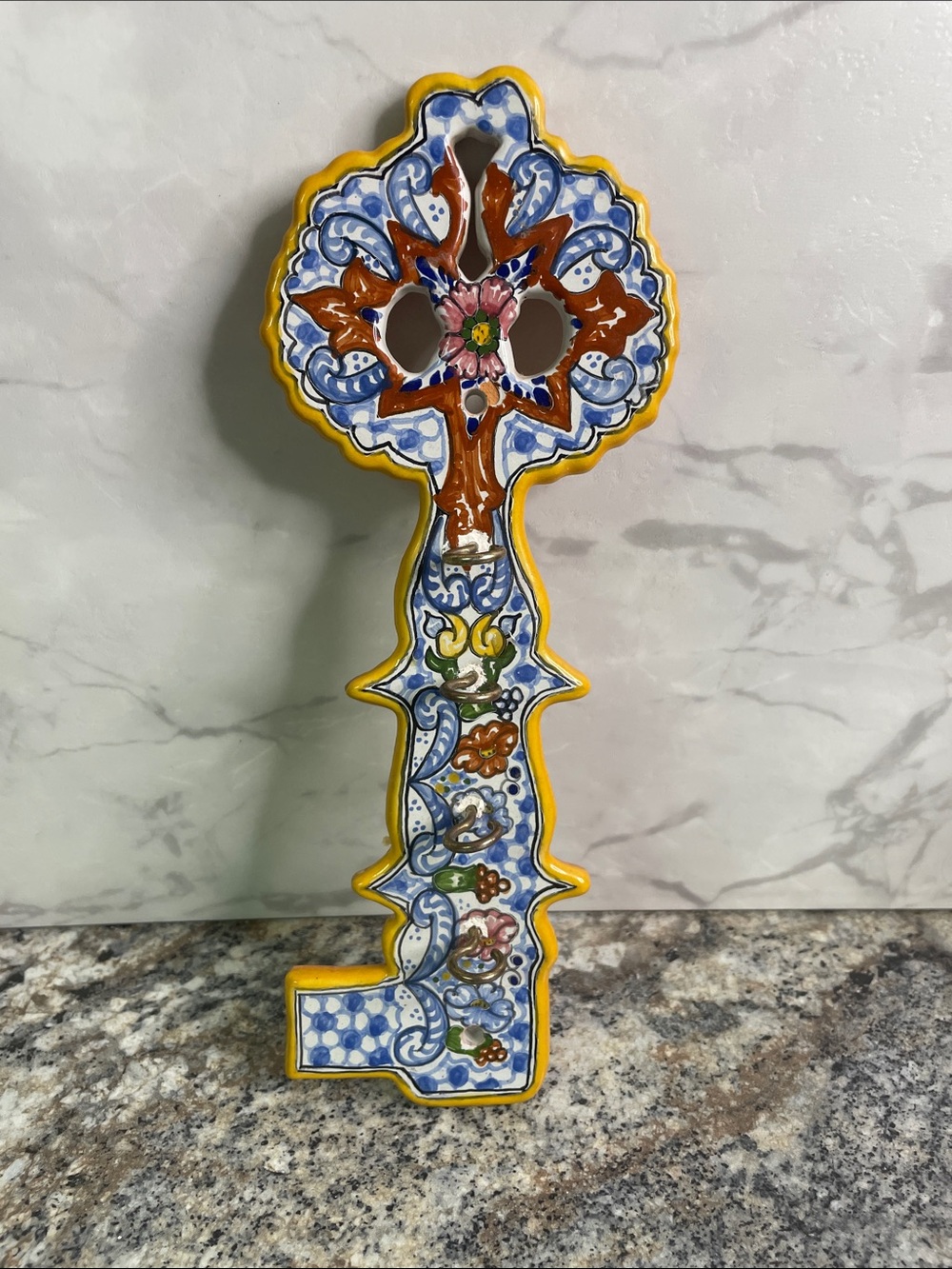 Talavera Ceramic Key Holder Hook – Hand-Made Mexican Wall Decor